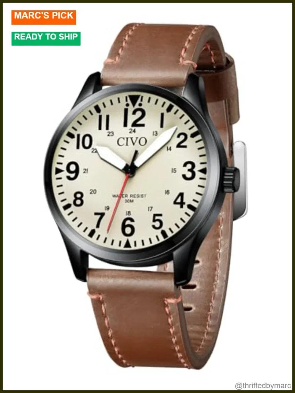 Men's Military Analog Quartz Wrist Watch Waterproof Leather Strap Luminous